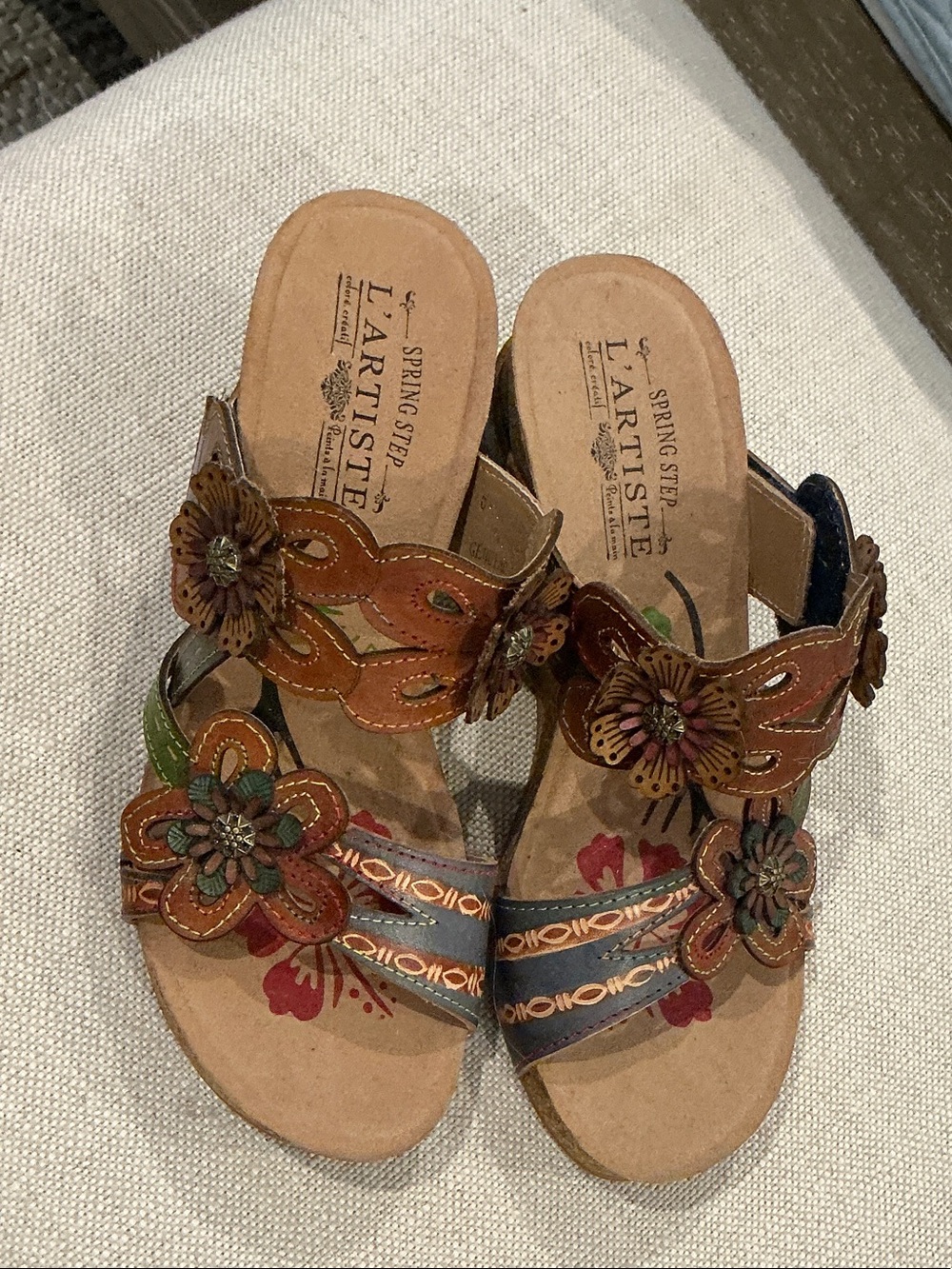 L'Artiste Floral Leather Slide Mules in Multicolor
